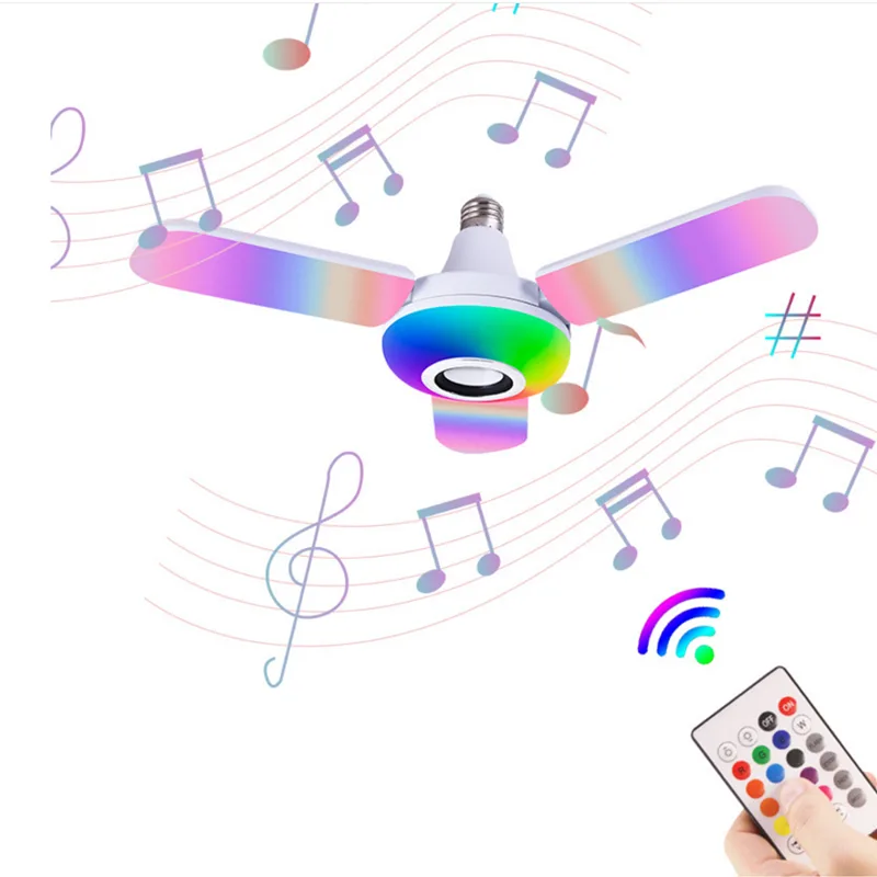 Fan Hub Rgb Controller - Bluetoothオルゴールライトrgb 4葉ファン型50we27 led電球リモコン付き折りたたみ式電球スマートスピーカーランプAC85-265V