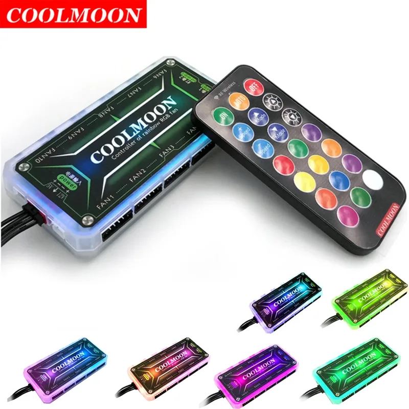Fan Hub Rgb Controller - 冷却ファンコントローラー,スマートリモコン,PCコンピューターケース,冷却シャーシ,サイレントファンハブ,12v,5a,6ピン,COOLMOON-RGB