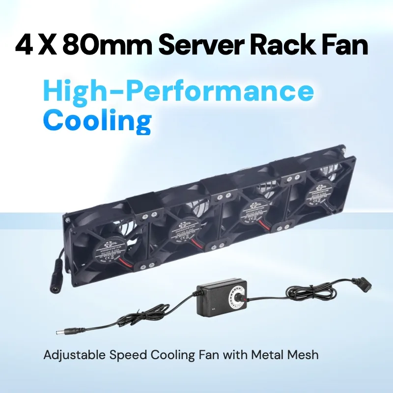 Fan Hub Rgb Controller - スピードコントローラー付き80mm x 25mm高速冷却ファン4個パック – 4200RPM、43.3CFM、サーバー/PC/アンプ/GPUリグ/キャビネット用