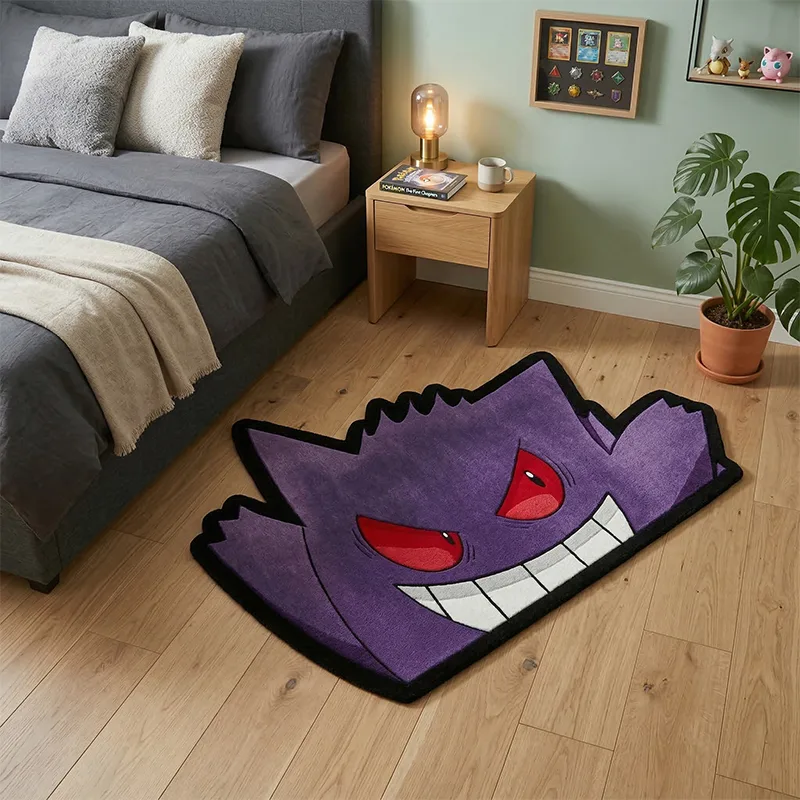 Gaming Accessories Bedroom - ポケモンゲンガーラグかわいいパープルゴースト漫画フロアマット不規則な形のカーペット寝室ゲームルーム用滑り止め家の装飾