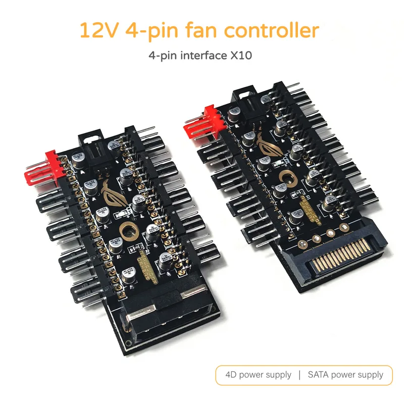Fan Hub Rgb Controller - 12V 4ピン PWM ファンコントローラーハブ、10ウェイファンスプリッター、PCケース冷却ファン用 SATA/4D 電源