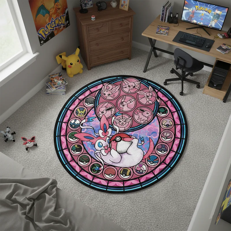 Gaming Accessories Kids - ポケモンスタイルアニメカーペット シルベオンフロアラグ 子供部屋ゲーム装飾、ソフト装飾ブランケット、ペットマット、アニメ装飾