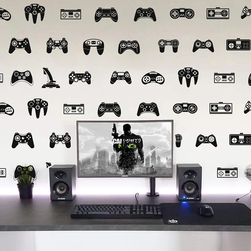 Gaming Accessories Bedroom - 壁用ステッカー,39個,ビデオゲーム,プレイルーム,子供部屋用ゲームゾーン,ステッカー,寝室のビニール装飾