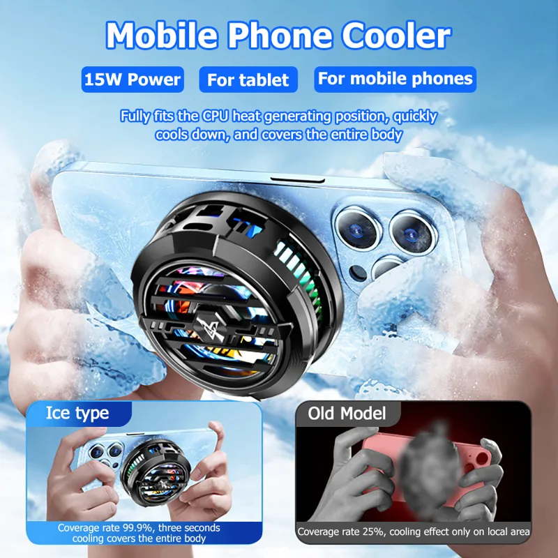 Gaming Accessories Store - 15W半導体磁気バッククリップ2-in-1スマホクーラーRGB静音アイス冷却ファンマグネット式スマホゲーム用急速冷却ラジエーター