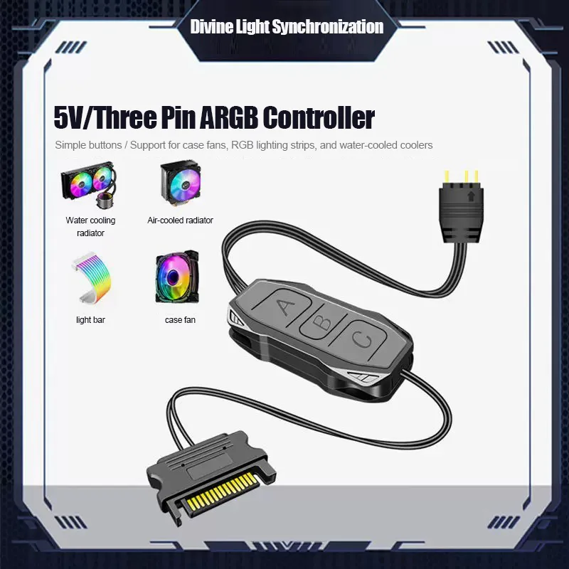 Fan Hub Rgb Controller - 神光同期5V3ピンARGBコントローラーシャーシファンライト、RGBワイヤレス5V 3ピン-SATAリモートコントロール付き