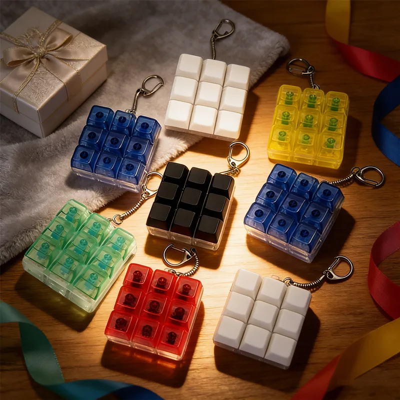 Keyboard Switch Tester - カスタマイズ可能なフィジェットキーホルダーおもちゃ - 9キーのメカニカルスイッチテスター、満足感のあるストレス解消グッズ＆ユニークなキーキャップギフトアイデア