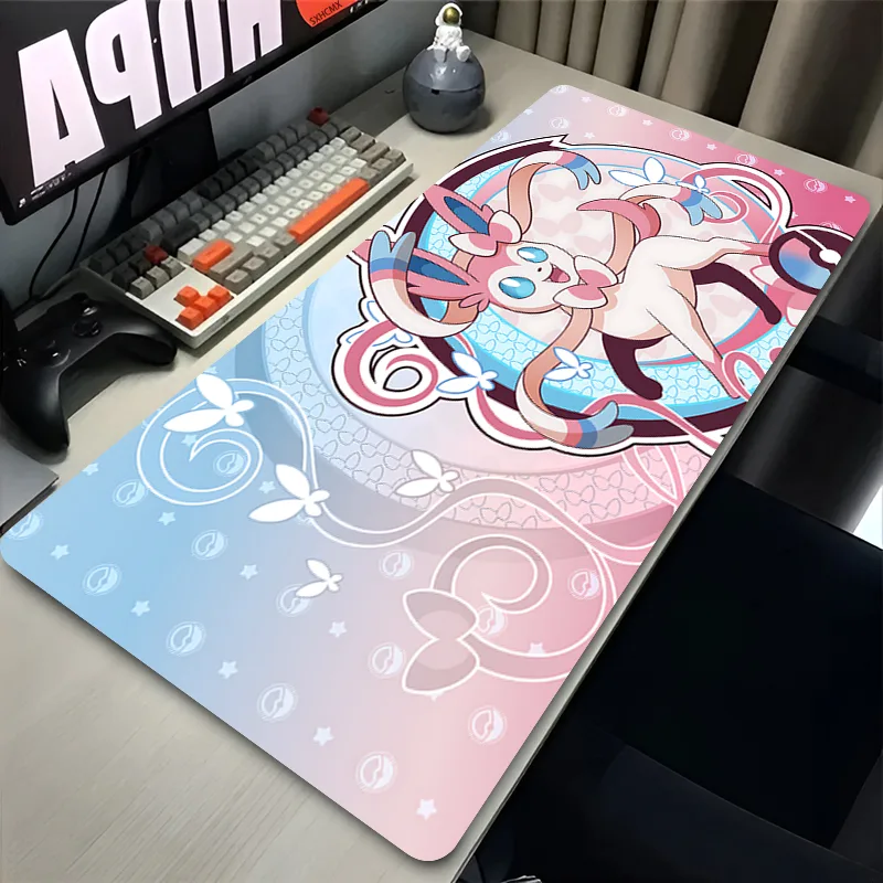 Gaming Accessories Cute - 大型ピンクかわいいマウスパッド XXL ゲームコンピュータアクセサリー P-ポケモン シルベオン キーボード