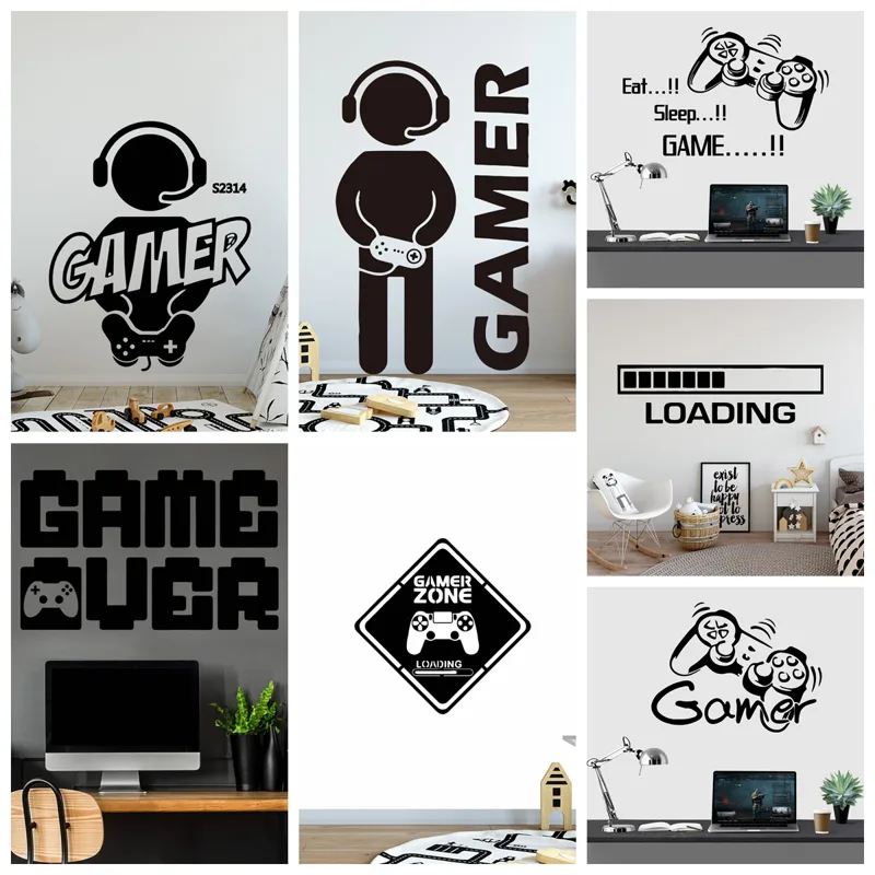 Gaming Accessories Bedroom - 1pc ゲーマー壁アートデカールキッズルームの装飾ゲームハンドルフレーズビニールステッカー子供の寝室のドアデカール