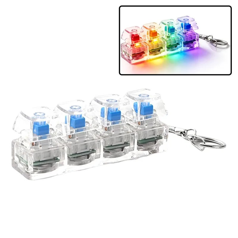 Keyboard Switch Tester - LEDライトアップフィジェットキーチェーン、4キーのスイッチテスター、組み立て可能なメカニカルキーボードおもちゃ
