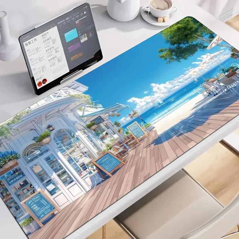 Gaming Accessories Store - シーサイドコンビニマウスパッド大型ゲーミングデスクアクセサリー美的滑り止めラップトップタブレットマットミニPCアートパッドプレイマット