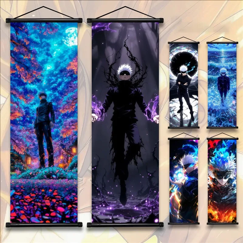 Gaming Accessories Bedroom - 呪術廻戦 五条悟 アニメアート 布製ウォールポスター 壁掛けスクロール 寝室
