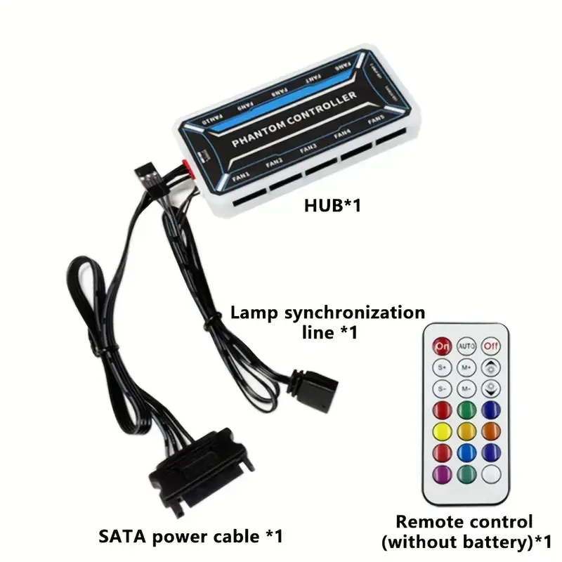 Fan Hub Rgb Controller - 6ピンファンハブ、6ピンインターフェース10個、4ピンインターフェース2個。 SATA電源装置。 調整可能なRGBと速度（電池は付属しません）