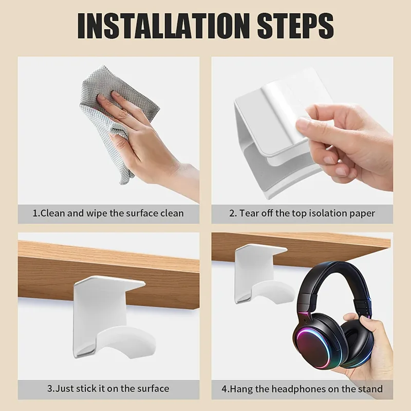 ユニバーサルヘッドフォンスタンド粘着プラスチック壁掛けハンガ - Gaming Accessories For Setup のレビューと価格