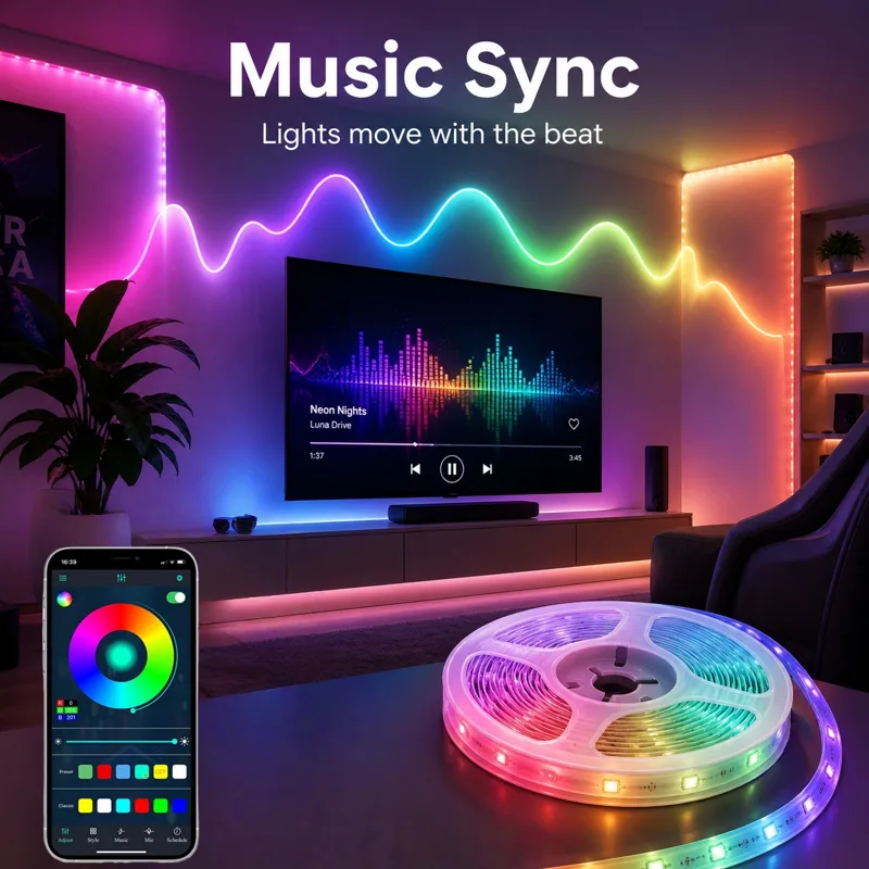 Bluetooth対応スマートRGB LEDストリップライト - Gaming Accessories Bedroom のレビューと価格
