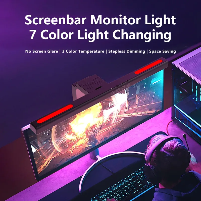 USB 無段階調光スクリーン吊り下げライト曲面スクリーンモニ - Gaming Accessories Bedroom のレビューと価格