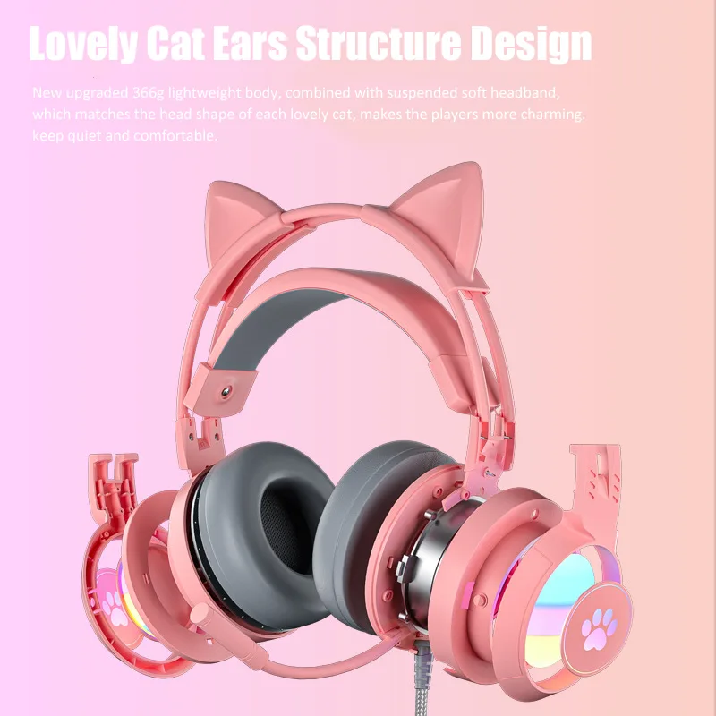 マイク付きのかわいい猫の耳のゲーミングヘッドフォン,RGBの - Gaming Accessories Kids のレビューと価格
