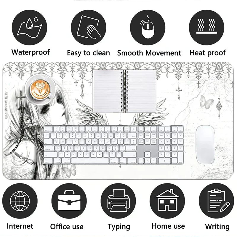 レザーマウスパッド黒白アニメ美学エンジェルガールマウスパッド - Gaming Accessories For Setup のレビューと価格