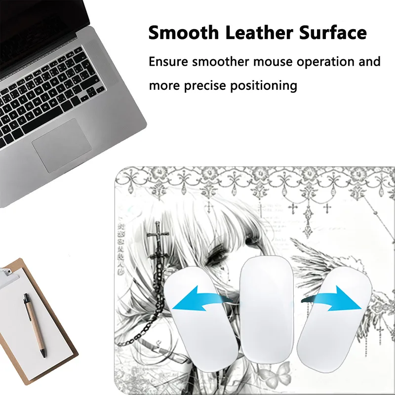 レザーマウスパッド黒白アニメ美学エンジェルガールマウスパッド - Gaming Accessories For Setup のレビューと価格
