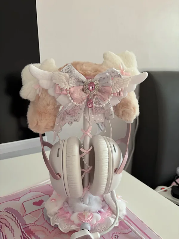 かわいいレースヘッドフォンスタンドピンクホワイトデスクトップ - Gaming Accessories Cute のレビューと価格