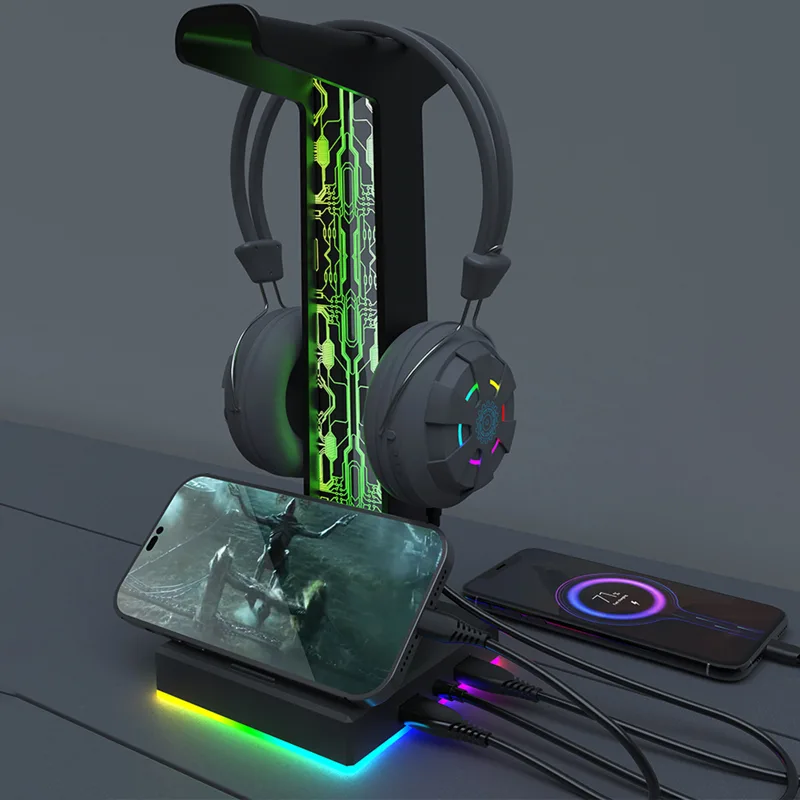 RGBゲーミングヘッドセットスタンド,デュアルUSBポート, - Gaming Accessories For Setup のレビューと価格